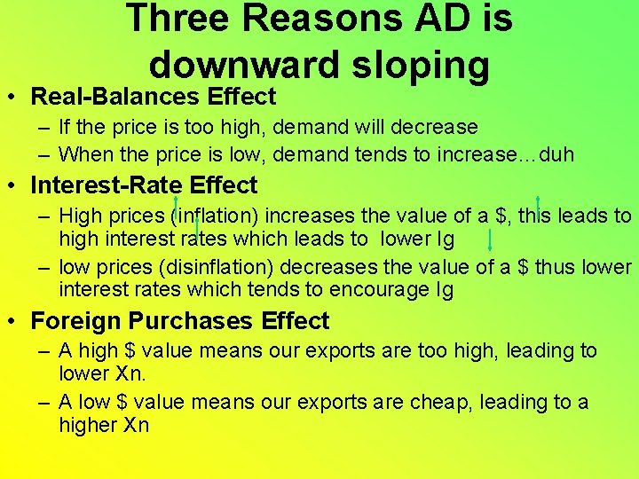 Three Reasons AD is downward sloping • Real-Balances Effect – If the price is