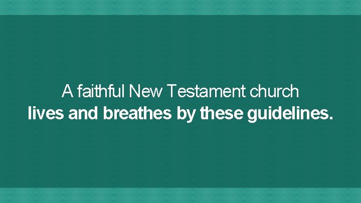 A faithful New Testament church lives and breathes by these guidelines. 