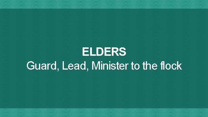ELDERS Guard, Lead, Minister to the flock 
