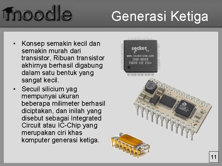 Generasi Ketiga • Konsep semakin kecil dan semakin murah dari transistor, Ribuan transistor akhirnya