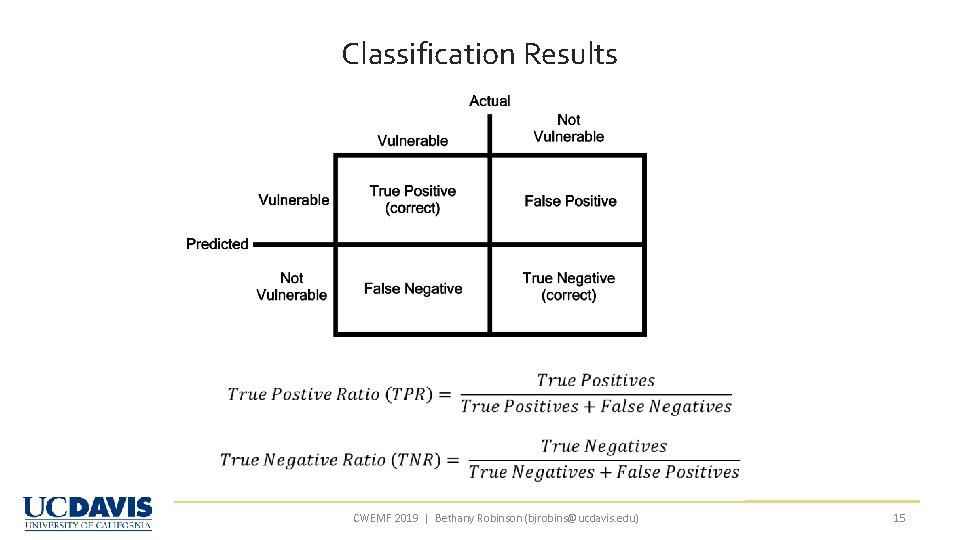Classification Results CWEMF 2019 | Bethany Robinson (bjrobins@ucdavis. edu) 15 Classification Results CWEMF 2019 | Bethany Robinson (bjrobins@ucdavis. edu) 15