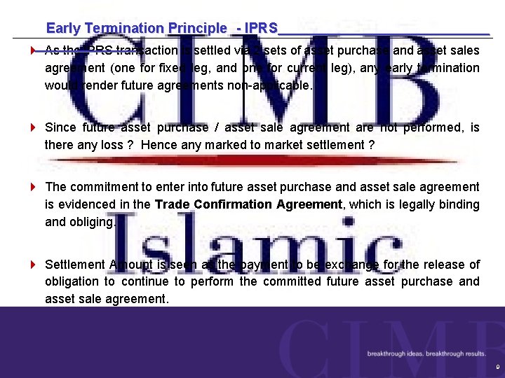 Early Termination Principle - IPRS 4 As the IPRS transaction is settled via 2