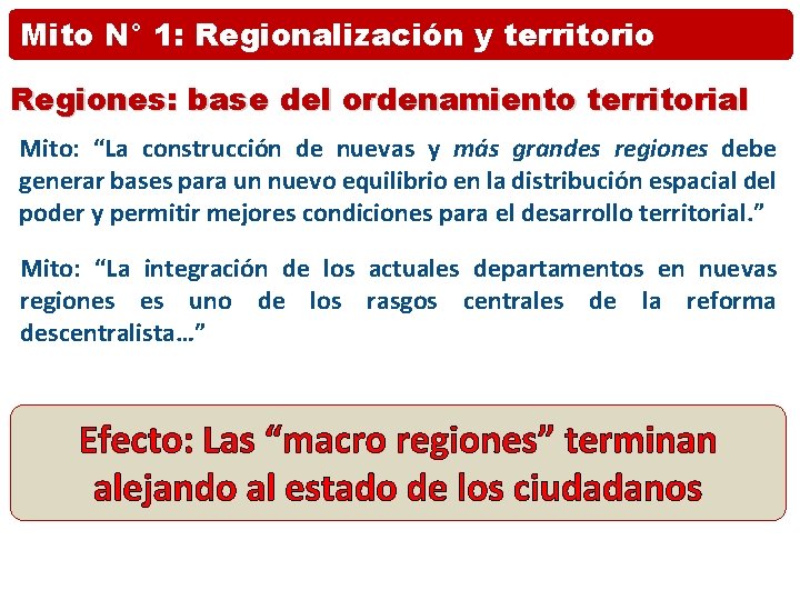 Mito N° 1: Regionalización y territorio Regiones: base del ordenamiento territorial Mito: “La construcción