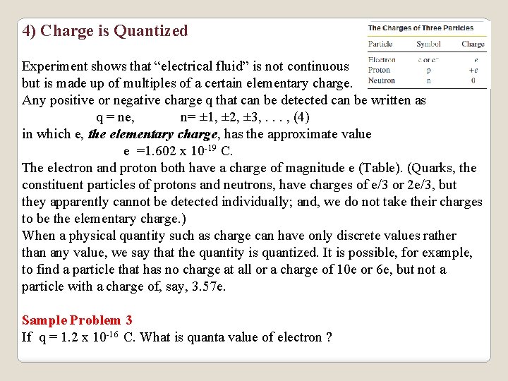 4) Charge is Quantized Experiment shows that “electrical fluid” is not continuous but is