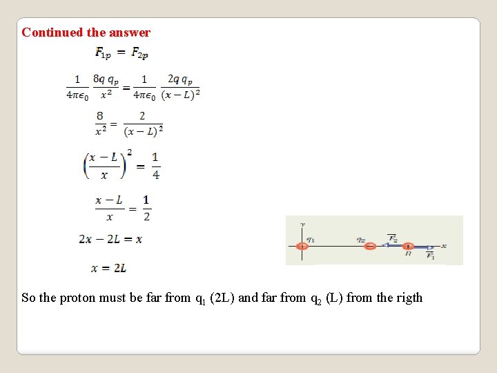 Continued the answer So the proton must be far from q 1 (2 L)