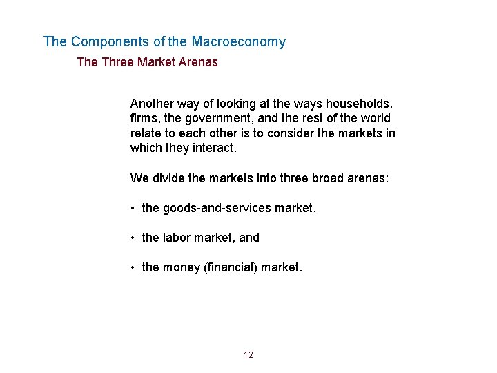 The Components of the Macroeconomy The Three Market Arenas Another way of looking at