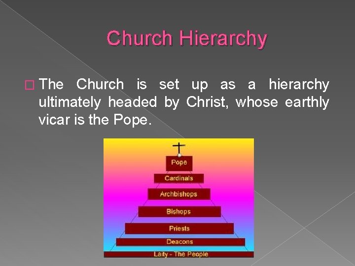 Church Hierarchy � The Church is set up as a hierarchy ultimately headed by