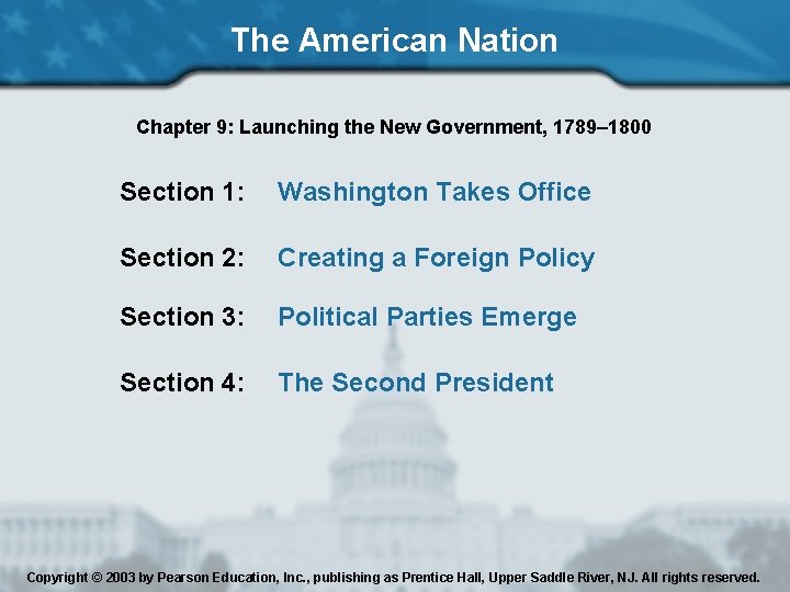 The American Nation Chapter 9: Launching the New Government, 1789– 1800 Section 1: Washington