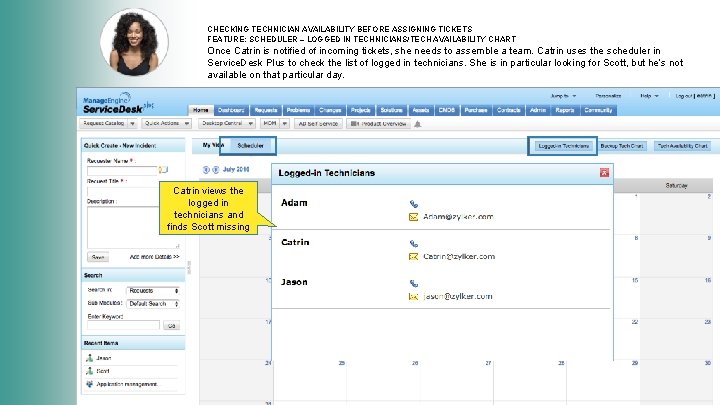 CHECKING TECHNICIAN AVAILABILITY BEFORE ASSIGNING TICKETS FEATURE: SCHEDULER – LOGGED IN TECHNICIANS/TECH AVAILABILITY CHART