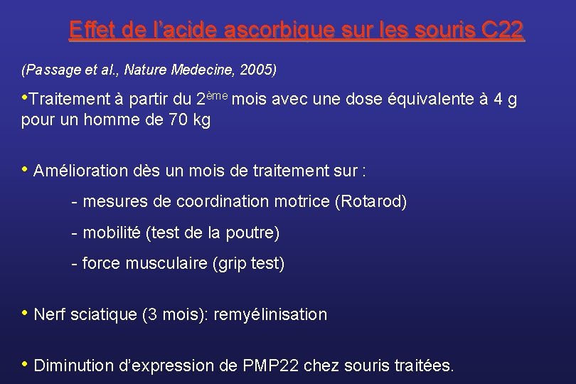 Effet de l’acide ascorbique sur les souris C 22 (Passage et al. , Nature