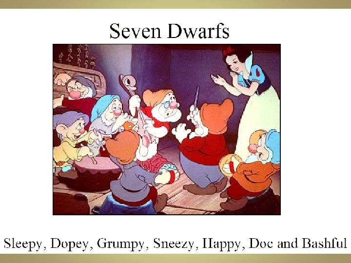 Take out a piece of paper…. . • Name the seven dwarves…. . Now