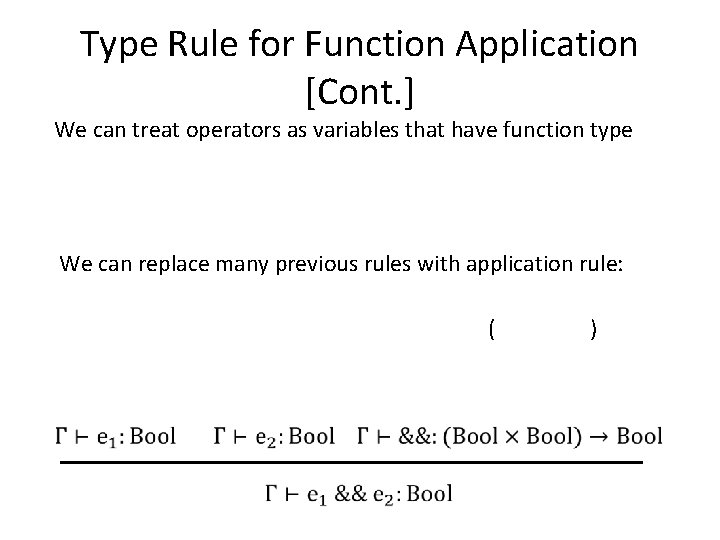 Type Rule for Function Application [Cont. ] We can treat operators as variables that