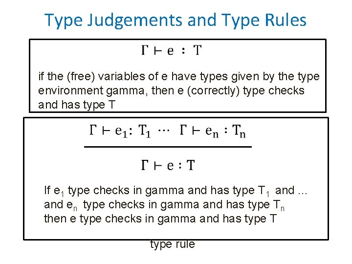Type Judgements and Type Rules if the (free) variables of e have types given