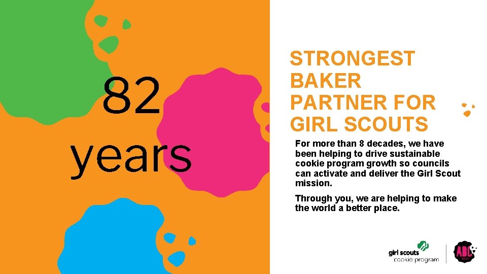 82 years STRONGEST BAKER PARTNER FOR GIRL SCOUTS For more than 8 decades, we