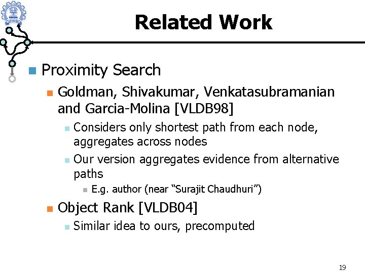 Related Work n Proximity Search n Goldman, Shivakumar, Venkatasubramanian and Garcia-Molina [VLDB 98] Considers