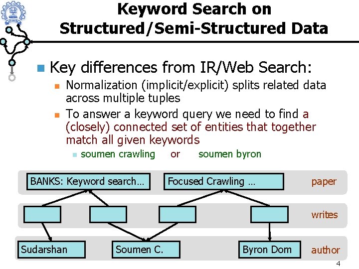 Keyword Search on Structured/Semi-Structured Data n Key differences from IR/Web Search: n n Normalization