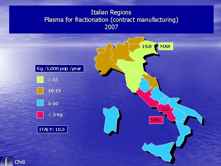 Italian Regions Plasma for fractionation (contract manufacturing) 2007 19. 8 MAX Kg /1, 000