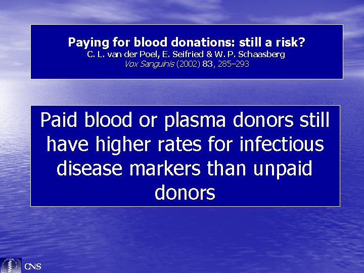 Paying for blood donations: still a risk? C. L. van der Poel, E. Seifried