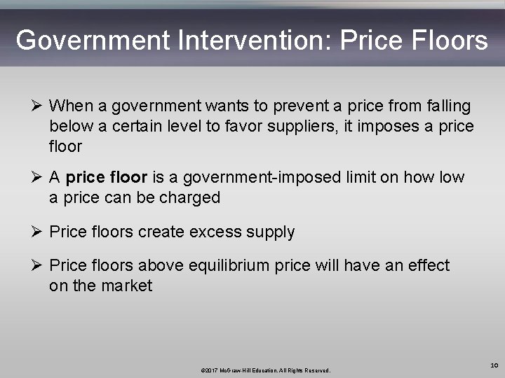 Government Intervention: Price Floors Ø When a government wants to prevent a price from