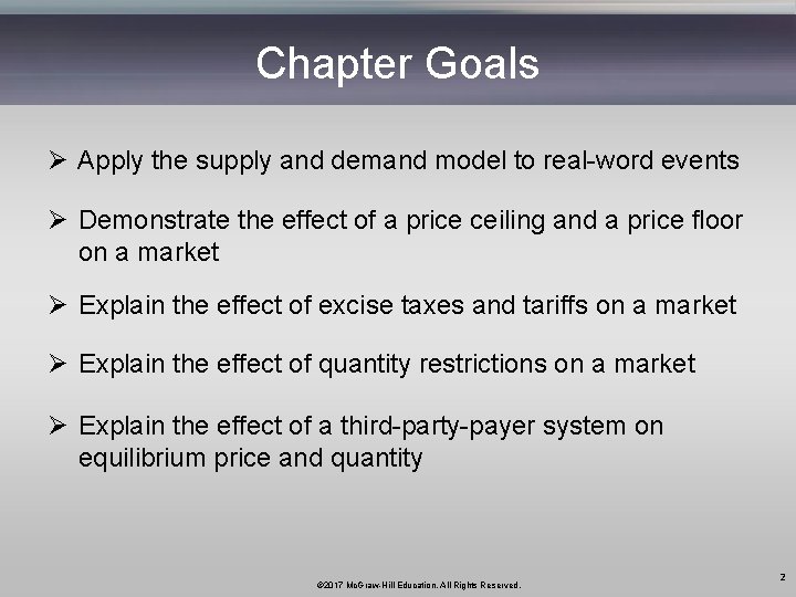 Chapter Goals Ø Apply the supply and demand model to real-word events Ø Demonstrate