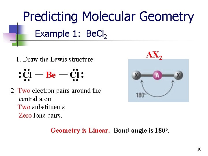 Predicting Molecular Geometry Example 1: Be. Cl 2 1. Draw the Lewis structure Cl