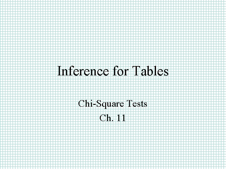 Inference for Tables Chi-Square Tests Ch. 11 