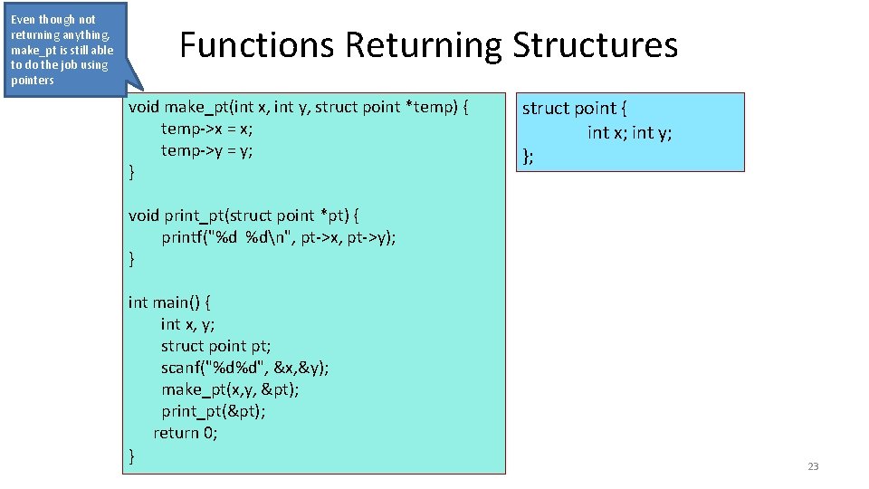 Even though not returning anything, make_pt is still able to do the job using