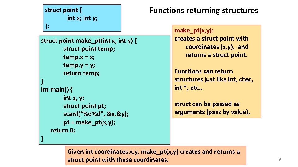 struct point { int x; int y; }; struct point make_pt(int x, int y)