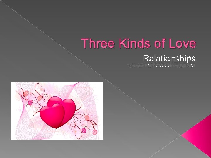 Three Kinds of Love Relationships Resource: FACS 280 D. Abbott, Fall 2001 