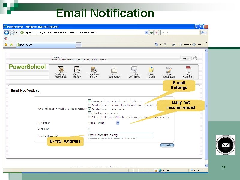 Email Notification E-mail Settings Daily not recommended E-mail Address 14 