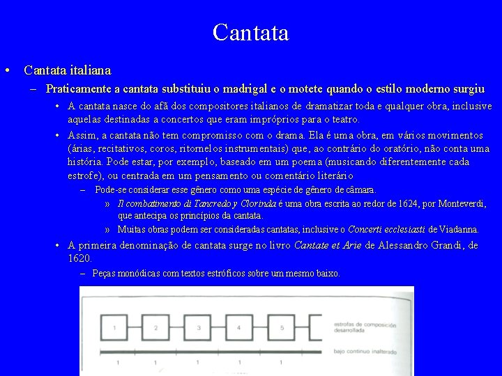 Cantata • Cantata italiana – Praticamente a cantata substituiu o madrigal e o motete