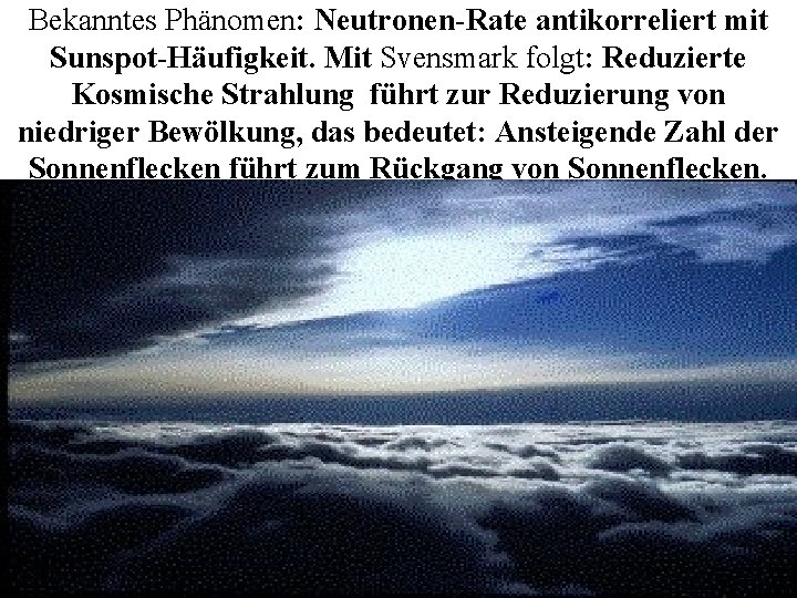 Bekanntes Phänomen: Neutronen-Rate antikorreliert mit Sunspot-Häufigkeit. Mit Svensmark folgt: Reduzierte Kosmische Strahlung führt zur