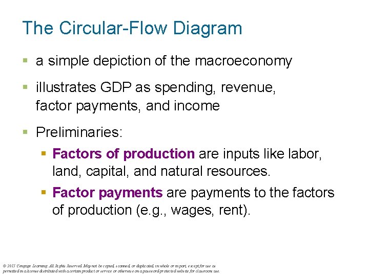 The Circular-Flow Diagram § a simple depiction of the macroeconomy § illustrates GDP as