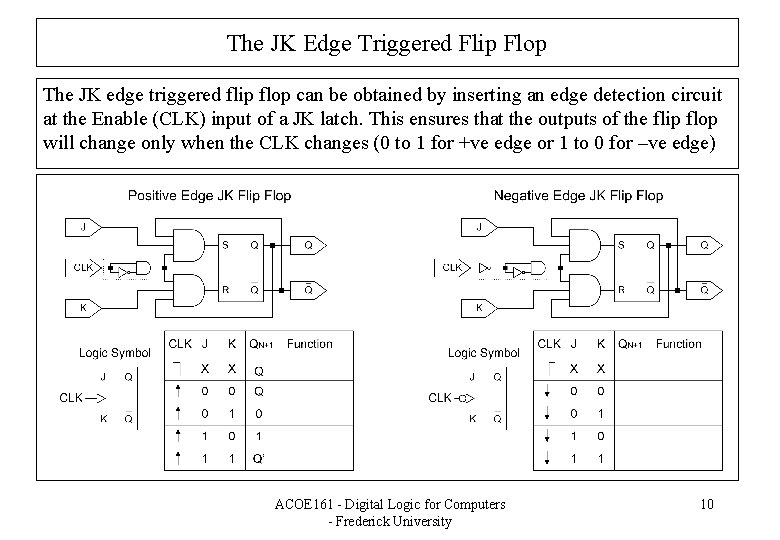 The JK Edge Triggered Flip Flop The JK edge triggered flip flop can be