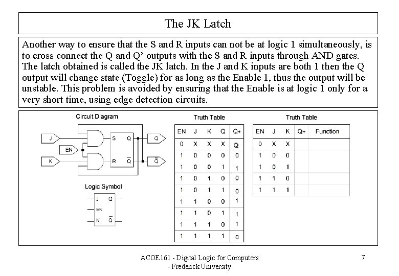The JK Latch Another way to ensure that the S and R inputs can
