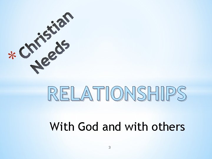 * RELATIONSHIPS With God and with others 3 
