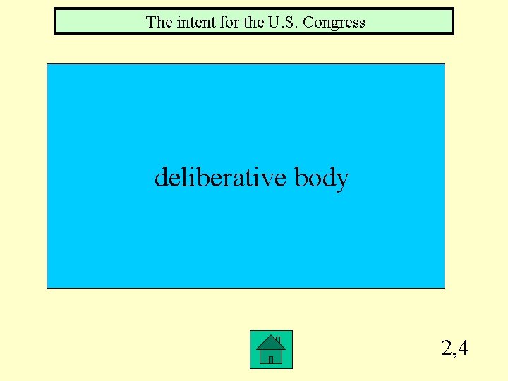 The intent for the U. S. Congress deliberative body 2, 4 