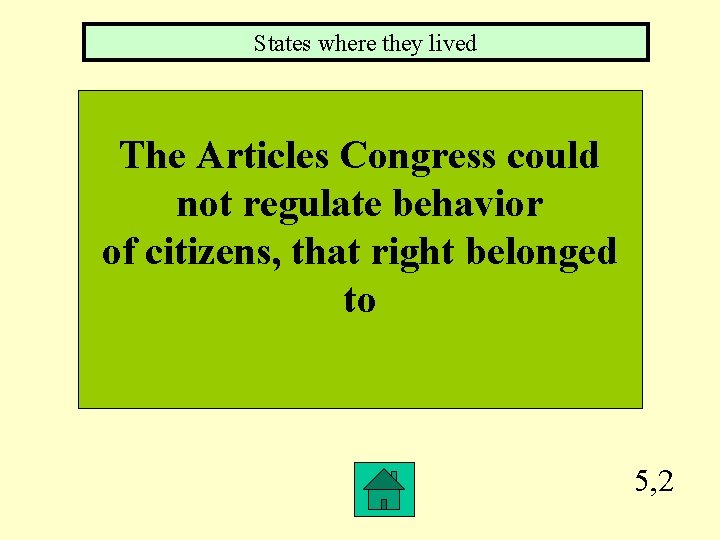 States where they lived The Articles Congress could not regulate behavior of citizens, that