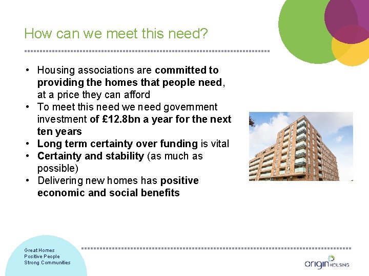 How can we meet this need? • Housing associations are committed to providing the