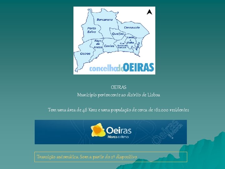 OEIRAS Município pertencente ao distrito de Lisboa Tem uma área de 46 Km 2