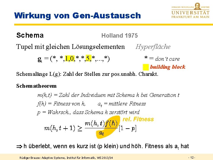 Wirkung von Gen-Austausch Schema Holland 1975 Tupel mit gleichen Lösungselementen gi = (*, *,