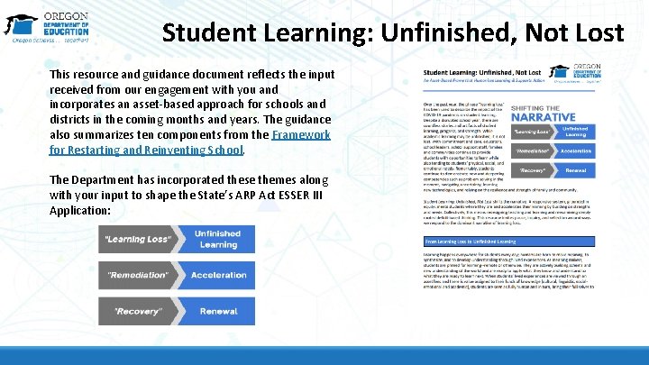 Student Learning: Unfinished, Not Lost This resource and guidance document reflects the input received