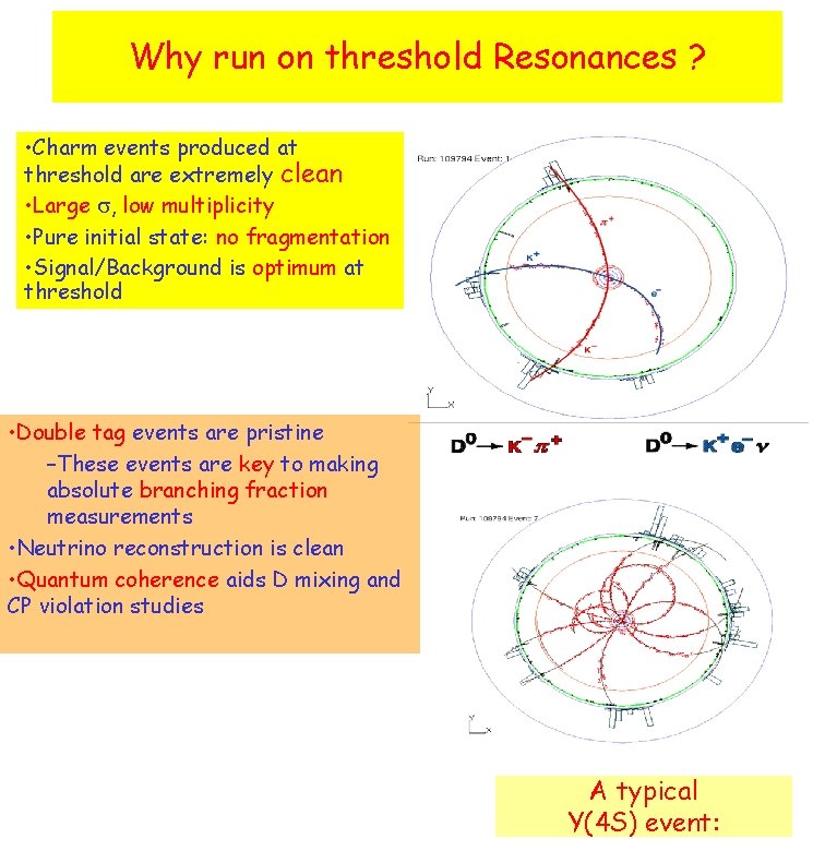 Why run on threshold Resonances ? • Charm events produced at threshold are extremely