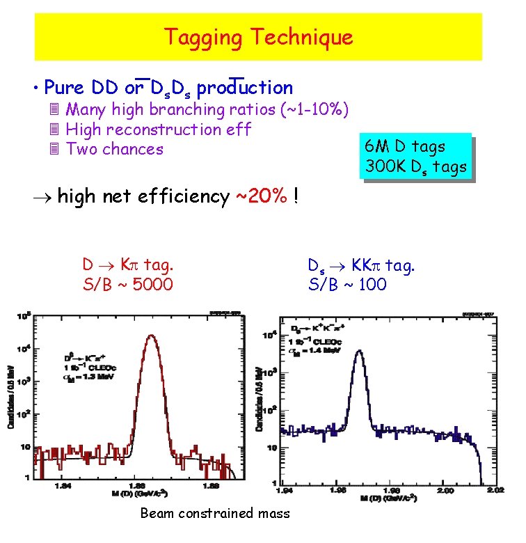 Tagging Technique • Pure DD or Ds. Ds production Many high branching ratios (~1