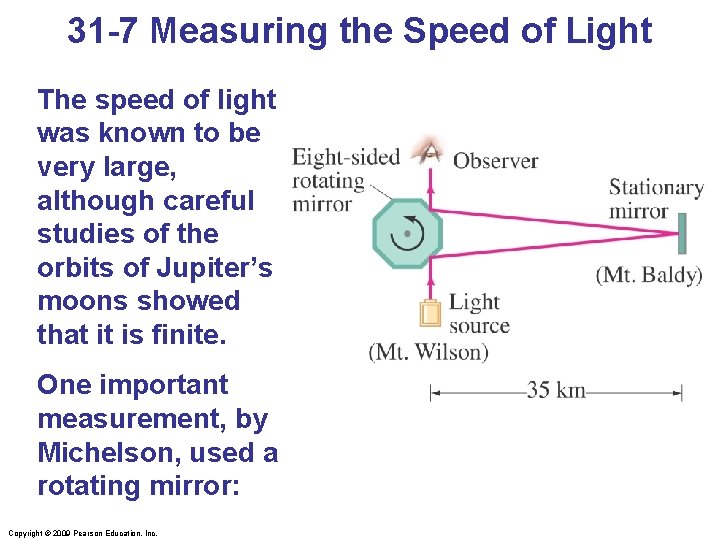 31 -7 Measuring the Speed of Light The speed of light was known to