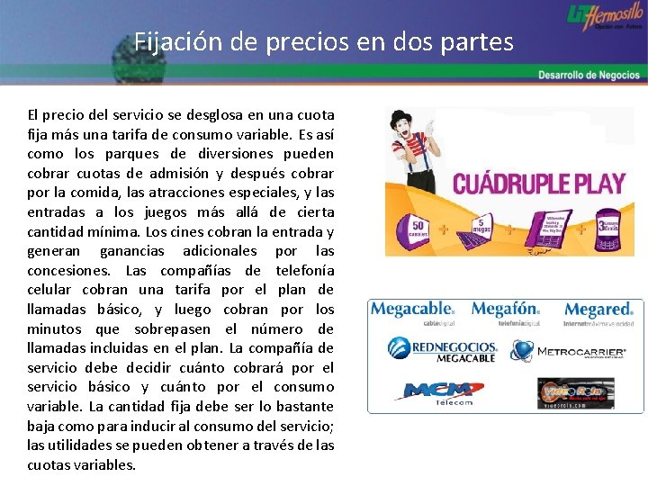Fijación de precios en dos partes El precio del servicio se desglosa en una
