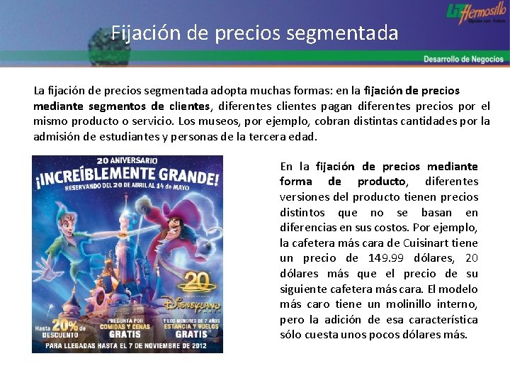 Fijación de precios segmentada La fijación de precios segmentada adopta muchas formas: en la