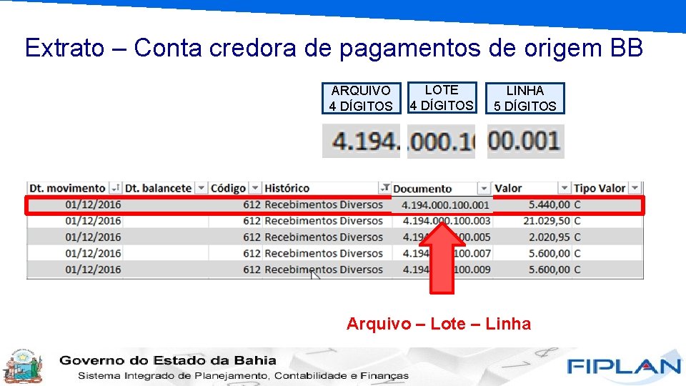 Extrato – Conta credora de pagamentos de origem BB ARQUIVO 4 DÍGITOS LOTE 4