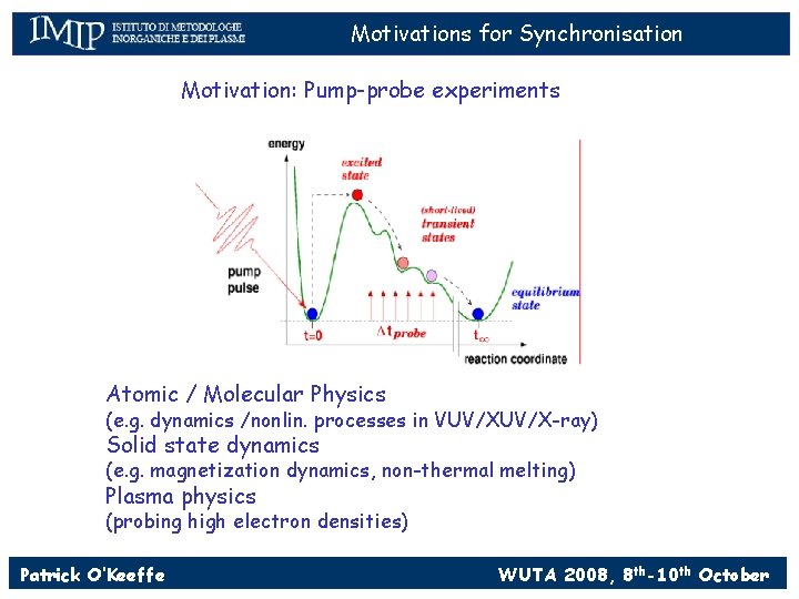 Motivations for Synchronisation Motivation: Pump-probe experiments Atomic / Molecular Physics (e. g. dynamics /nonlin.