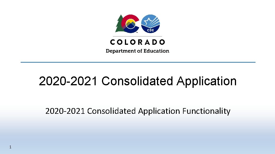 2020 -2021 Consolidated Application 2020 2021 Consolidated Application Functionality 1 